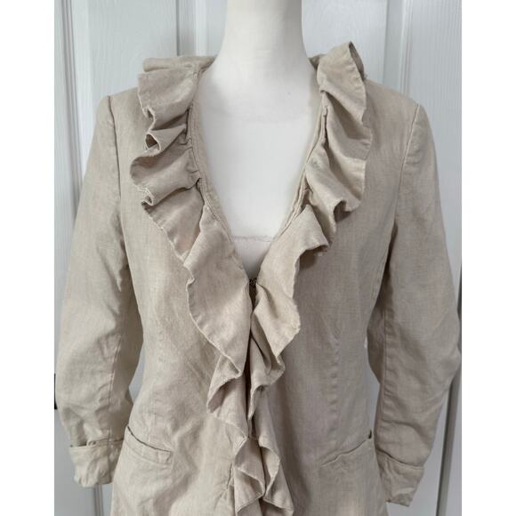 Alice + Olivia Women's Linen Blend Ruffle Blazer Jacket Size Medium - Picture 3 of 16